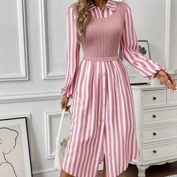 MODA ME COUTURE Dresses & Skirts - Pink Casual Women's Striped Midi Dress
